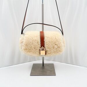 CELINE Tabou Clutch with Strap Teddy Shearling & Tan Leather